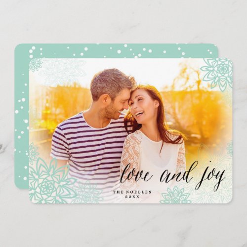 Love And Joy Snowflakes Elegant Christmas Photo Holiday Card