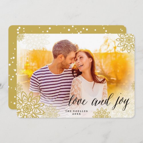 Love And Joy Snowflakes Elegant Christmas Photo Holiday Card