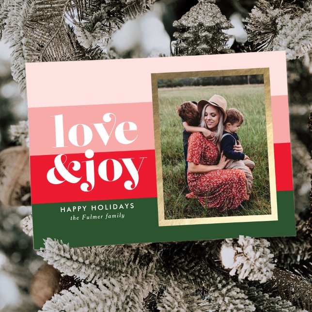 Love and Joy Striped Holiday Photo Card (Creator Uploaded)