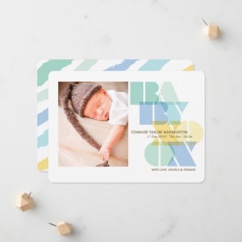 Love And Kisses Typography Baby Boy Photo Birth Announcement by fatfatin_box at Zazzle