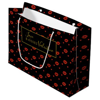 Love And Kisses Valentine With Red Hearts Large Gift Bag by decor_de_vous at Zazzle