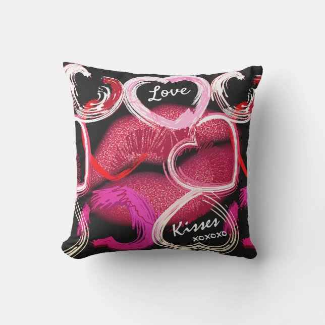 Love and Kisses Valentine's Day Outdoor Pillow (Front)