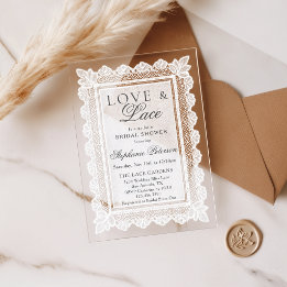 Love and Lace Vintage White Lace Bridal Shower Acrylic Invitations