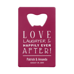 Love and Laughter Cranberry Wedding Credit Card Bo Credit Card Bottle Opener