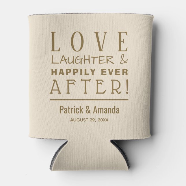 Love and Laughter IVORY Wedding Favor Can Cooler (Front)