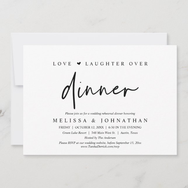 Love and Laughter Over Dinner, Wedding Rehearsal Invitation (Front)