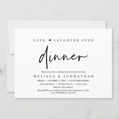Love and Laughter Over Dinner Wedding Rehearsal Invitation