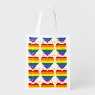 Love and let love rainbow hearts pattern reusable grocery bag