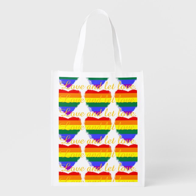 Love and let love rainbow hearts pattern reusable grocery bag (Front)