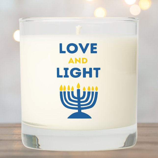 "Love and Light" Blue & Yellow Menorah Hanukkah Scented Candle (Creator Uploaded)