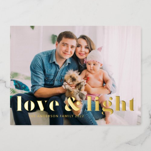 Love and Light Bold Typography Hanukkah Photo Foil Holiday Postcard