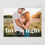 Love and Light Bold Typography Hanukkah Photo Holiday Postcard<br><div class="desc">Love and Light! Send Hanukkah wishes to family and friends with this customizable Hanukkah postcard. It features bold typography. Personalize by adding names and a photo. This calligraphy Happy Hanukkah postcard is available on other cardstock.</div>