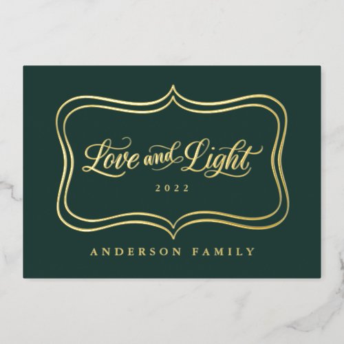 Love and Light Classic Gold Frame Foil Holiday Card