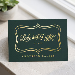 Love and Light Classic Gold Frame Foil Holiday Card