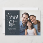 Love and Light | Dark Blue Hanukkah Photo Holiday Card<br><div class="desc">This simple and stylish dark blue colored Happy Hanukkah photo card features modern white handwritten script that says "Love and Light",  and the Star of David,  with your favorite personal photo.</div>
