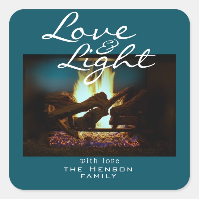 Love and Light Fireplace Fire Christmas Photo  Square Sticker (Front)