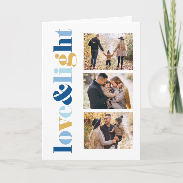 "Love and Light" Gallery of 3 Photos Hanukkah Holiday Card (Front)