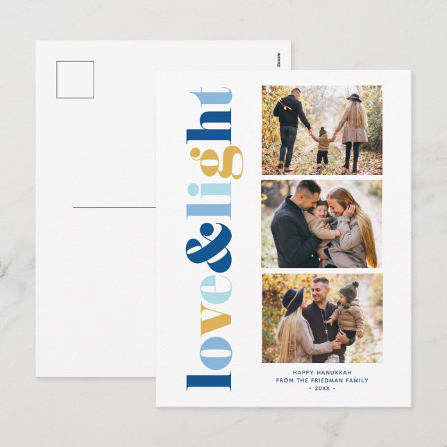 "Love and Light" Gallery of 3 Photos Hanukkah Holiday Postcard (Front/Back)