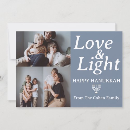Love and Light  Hanukkah family photo collage   Holiday Card