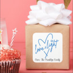Love and Light Hanukkah Square Sticker<br><div class="desc">Love & Light Hanukkah sticker. Blue and white traditional colors. Editable text or clear if not required.

Hanukkah 2023
begins Thursday,  7 December
at sunset 
ends Friday,  15 December
at nightfall</div>