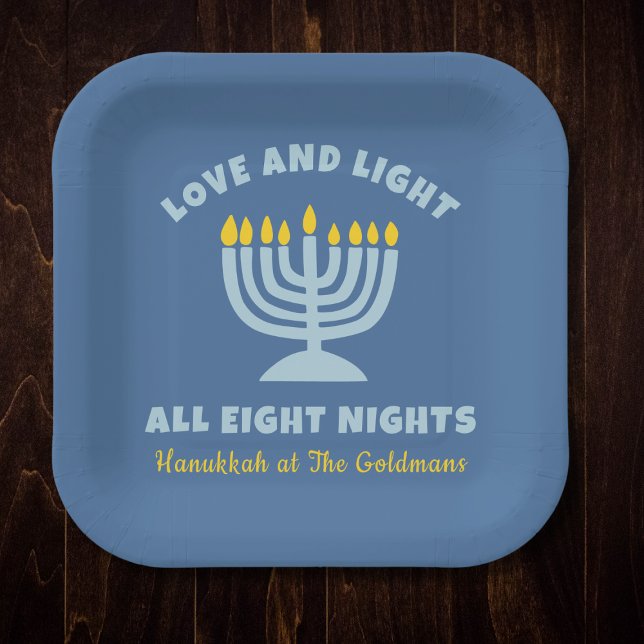 "Love and Light" Jewish Eight Nights of Hanukkah Paper Plates (Creator Uploaded)