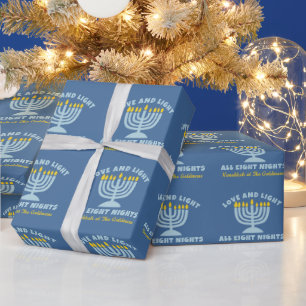 "Love and Light" Jewish Eight Nights of Hanukkah Wrapping Paper