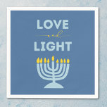 "Love and Light" Jewish Menorah Blue Hanukkah Napkins<br><div class="desc">Elevate your Hanukkah table with these beautifully designed "Love and Light" napkins! Featuring a serene blue background, a bright menorah illustration, and the inspiring message "Love and Light, " these napkins add warmth and meaning to your holiday gatherings. Perfect for family dinners, parties, or any festive Hanukkah occasion, they bring...</div>
