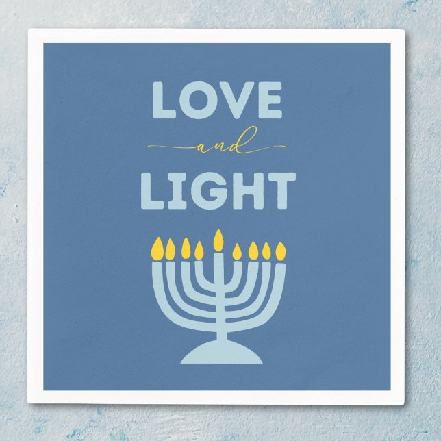 "Love and Light" Jewish Menorah Blue Hanukkah Napkins (Creator Uploaded)