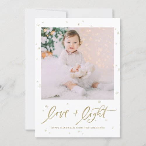 Love and Light Lettering Photo Happy Hanukkah Holiday Card