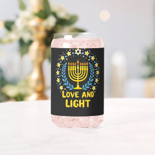 Love and Light Menorah Jewish Hanukkah Holiday  Can Glass