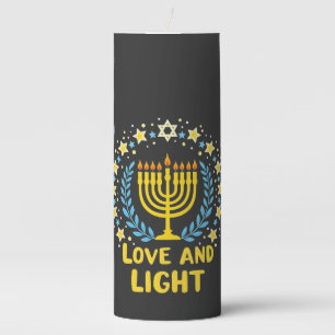 Love and Light Menorah Jewish Hanukkah Holiday Pillar Candle