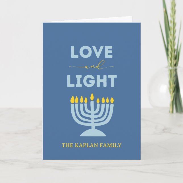"Love and Light" Menorah Personalized Hanukkah Card (Front)