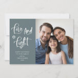 Love and Light | Misty Blue Hanukkah Photo Holiday Card<br><div class="desc">This simple and stylish misty blue colored Happy Hanukkah photo card features modern white handwritten script that says "Love and Light",  and the Star of David,  with your favorite photo.</div>