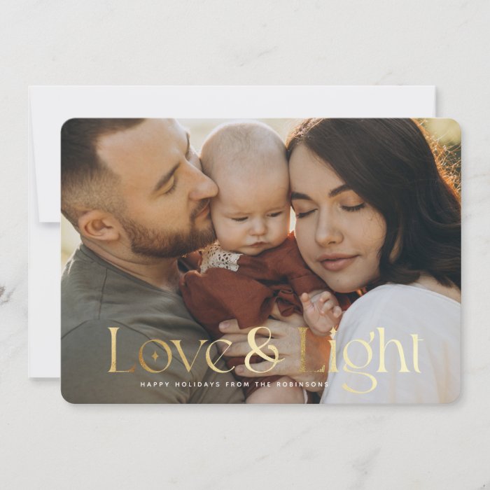 Love and Light Modern Gold Family Photo Holiday
