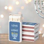 "Love and Light" Modern Menorah Blue Hanukkah Matchboxes<br><div class="desc">Celebrate the Festival of Lights with this beautifully designed "Love and Light" matchbox! Featuring a serene blue background, a bright menorah illustration, and the uplifting message "Love and Light, " this matchbox adds a warm, meaningful touch to your Hanukkah celebrations. Perfect for lighting the menorah or gifting to friends and...</div>