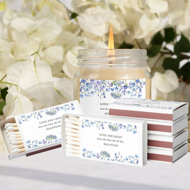 Love and Light Periwinkle Wildflower Wedding Matchboxes (Personalized matchboxes from my Lilac + Periwinkle Wildflower Wedding Collection)