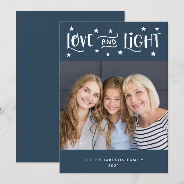 Love and Light | Photo and Stars Hanukkah Holiday Card (Front/Back)