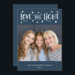 Love and Light | Photo and Stars Hanukkah Holiday Card<br><div class="desc">This simple and stylish Hanukkah card features a photo of your family and the words "Love and Light" in trendy,  modern white typography,  with a scattering of matching white stars.</div>