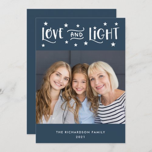 Love and Light  Photo and Stars Hanukkah Holiday Card