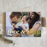 Love and Light Retro Typography Photo Hanukkah Foil Holiday Card<br><div class="desc">Love and light | Send your Hanukkah greetings to family and friends with this customizable Hanukkah card. It features retro bold typography. Personalize this photo Hanukkah card by adding your details. This gold foil Hanukkah card is available in other colors and cardstock. Matching items are also available.</div>