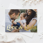 Love and Light Retro Typography Photo Hanukkah Foil Holiday Postcard<br><div class="desc">Love and light | Send your Hanukkah greetings to family and friends with this customizable Hanukkah postcard. It features retro bold typography. Personalize this photo Hanukkah card by adding your details. This gold foil Hanukkah postcard is available in other colors and cardstock. Matching items are also available.</div>