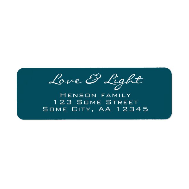 Love and Light Script Blue Green Christmas Address Label (Front)