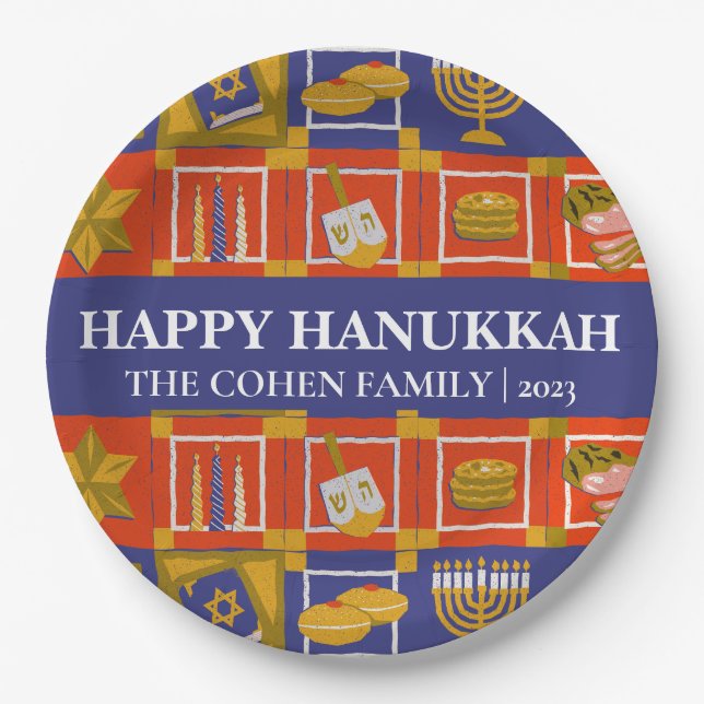 Love and Light | Simple Elegant Hanukkah family Paper Plates (Front)