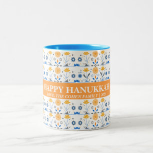 Love and Light   Simple Elegant Hanukkah family  Two-Tone Coffee Mug