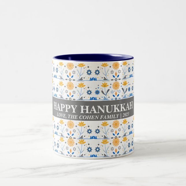 Love and Light | Simple Elegant Hanukkah family  Two-Tone Coffee Mug (Center)