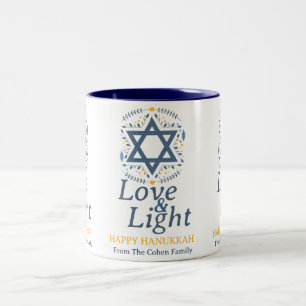 Love and Light Simple Hanukkah family Two-Tone Coffee Mug
