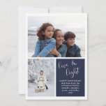 Love and Light | Two Photo Blue Hanukkah Card<br><div class="desc">This elegant and stylish Hanukkah card features two of your personal photos,  along with the words "love & light" in faux silver typography and blue accents.</div>