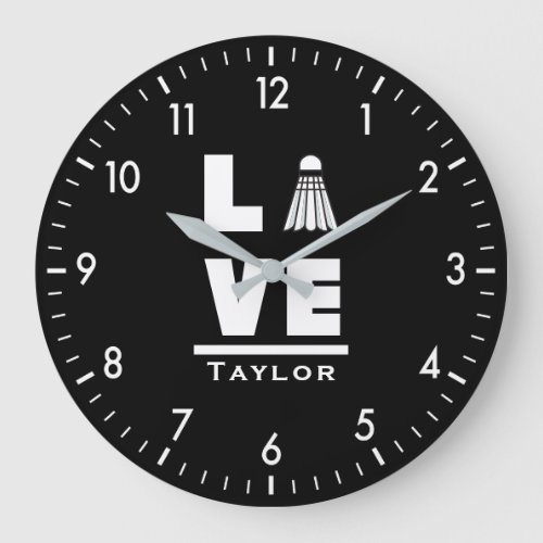 Love And Live Badminton Sports Fan Custom Name Large Clock