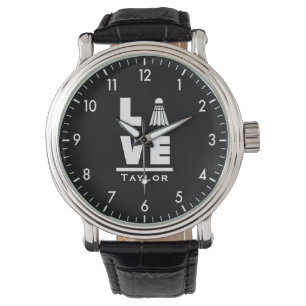 Love And Live Badminton Sports Fan Custom Name Watch