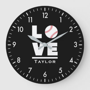 Love And Live Baseball Sports Fan Custom Name Large Clock